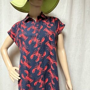 Shift shirt dress buttons lobsters red navy sailing pool small Old Navy cruise